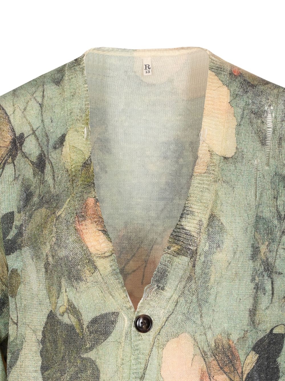 floral-print distressed cardigan - 4