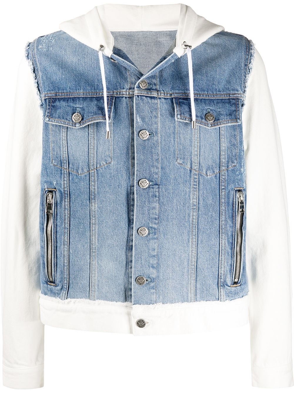 hooded two-tone denim jacket - 1