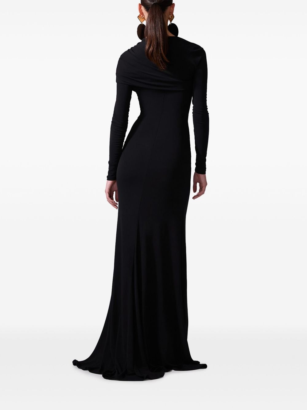 draped long-sleeve gown - 3
