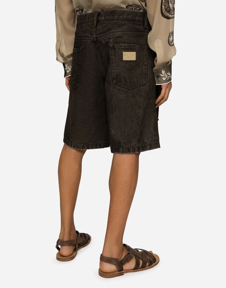 Washed denim Bermuda shorts with rips - 4