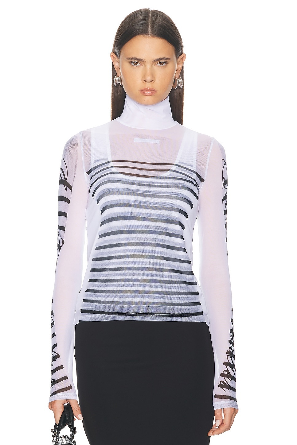 Feathers Mariniere Printed Mesh Long Sleeve Top - 1