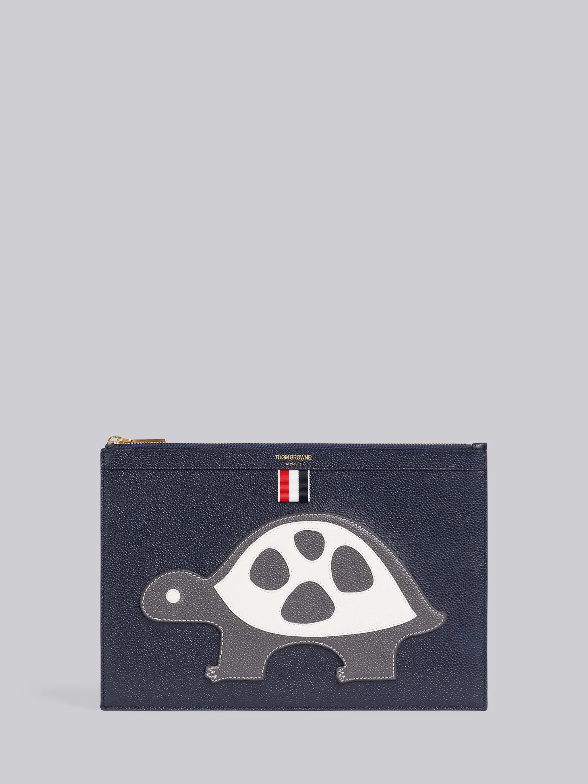 Navy Pebbled Calfskin Turtle Icon Applique Small Gusset Folio - 1