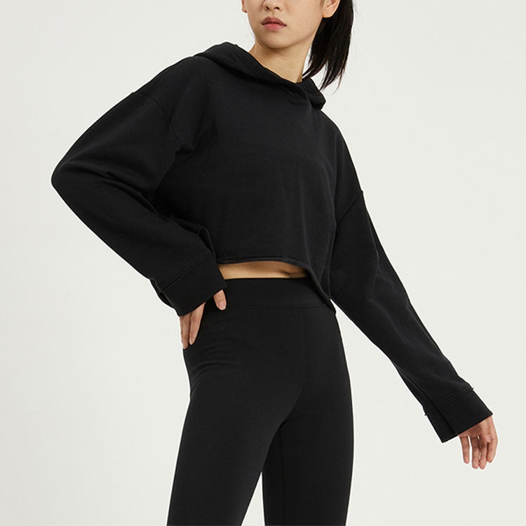 (WMNS) Nike Yoga Luxe Solid Color Short Long Sleeves Hoodie Black DM6982-010 - 4