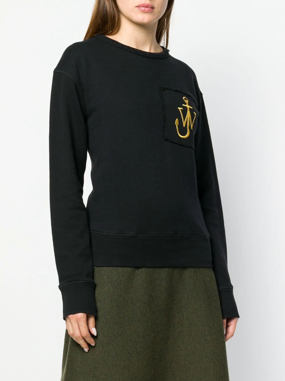 washed black raw-edge logo sweatshirt with pocket detail - 3