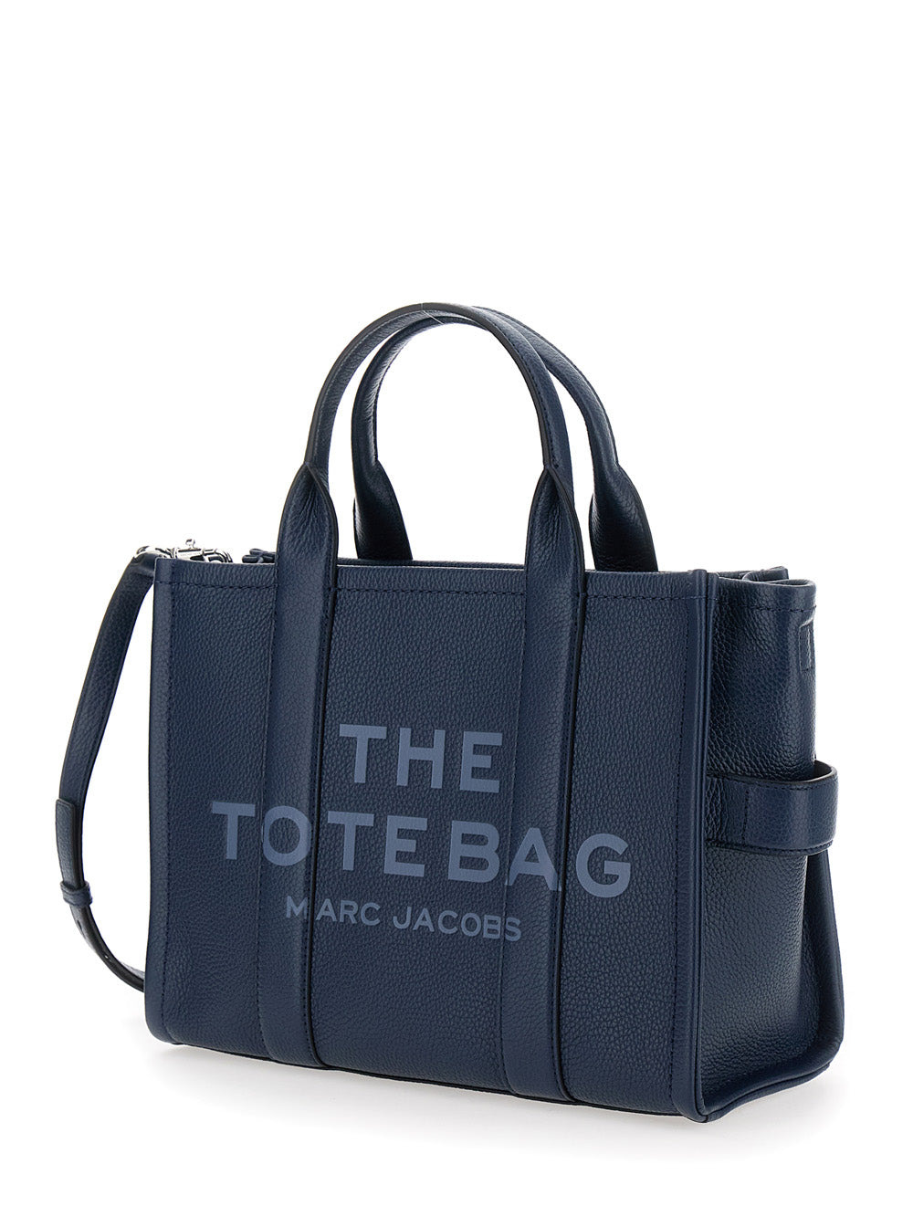 Marc Jacobs Women 'The Tote Bag Medium' Blue Bag With Logo Print On The Front In Hammered Leather Wo - 2