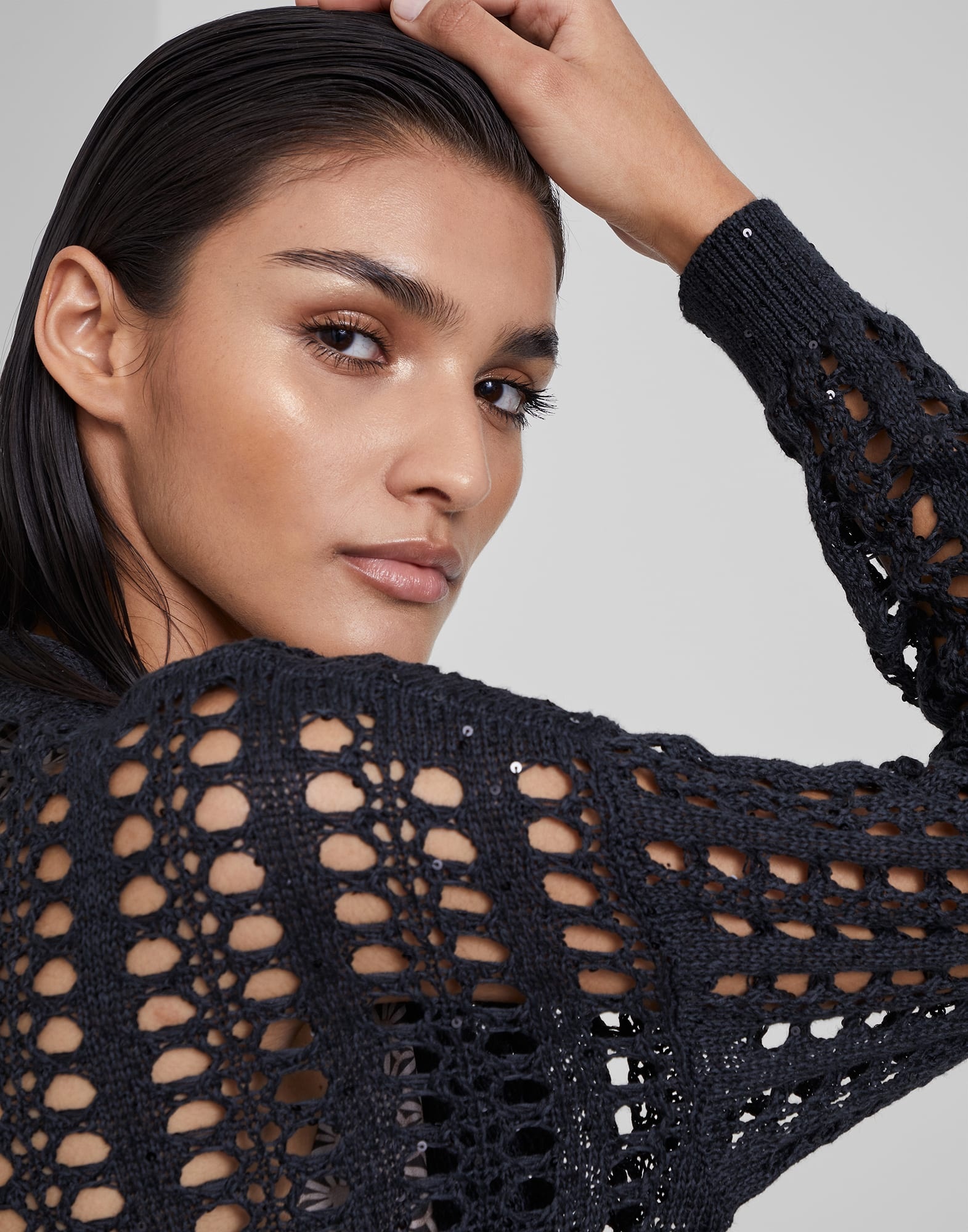 Dazzling net long cardigan in cotton, linen and silk - 3