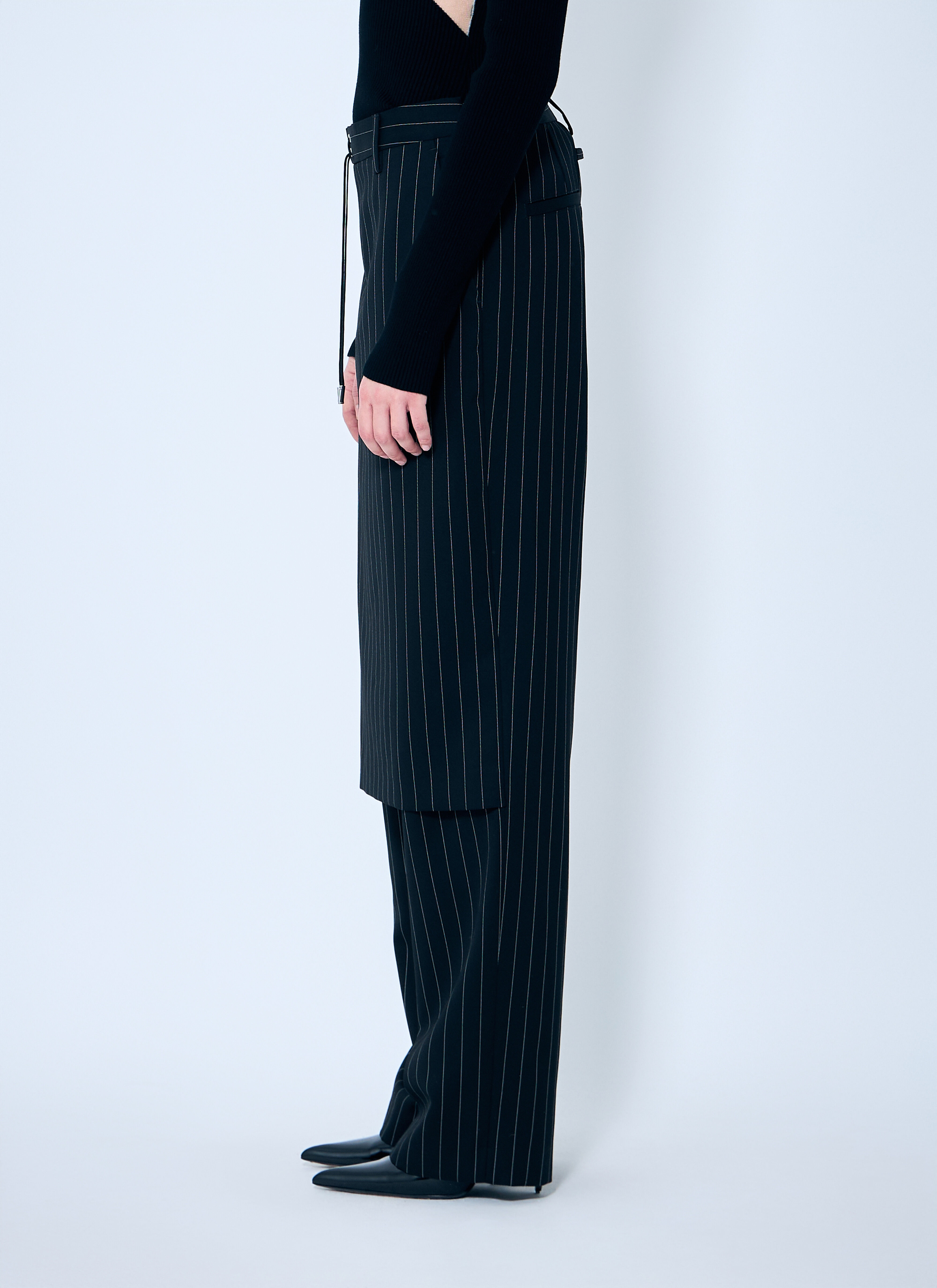 Pinstriped Tailored Pants With Skirt Overlay - 3