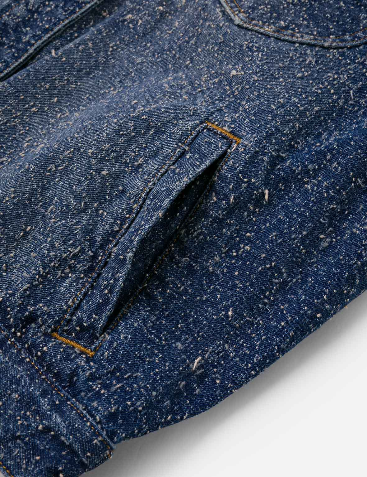 Leather Trim Fashion Fit Collarless Denim Jacket - 9