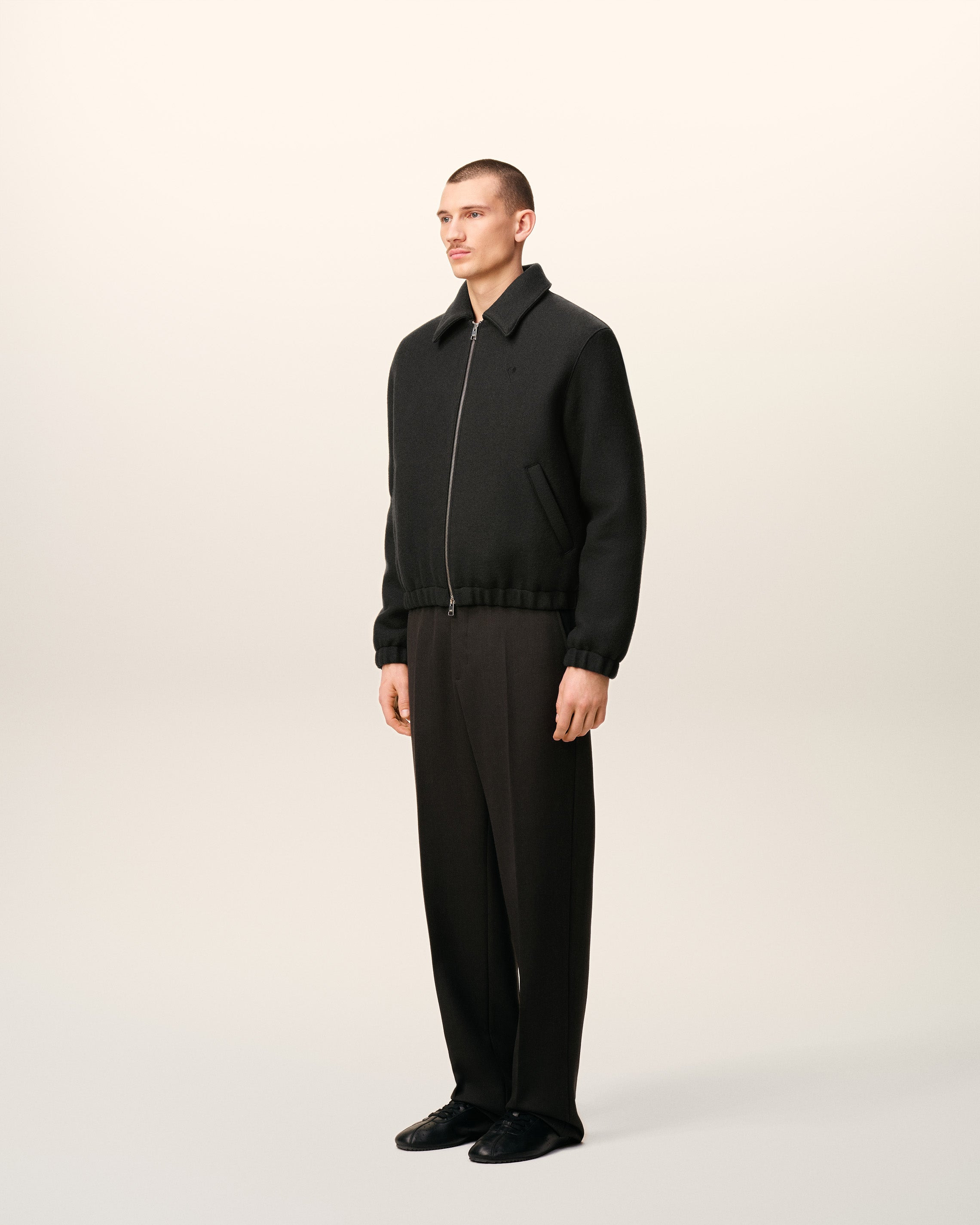 BLACK WOOL AMI DE COEUR ZIPPED JACKET - 6