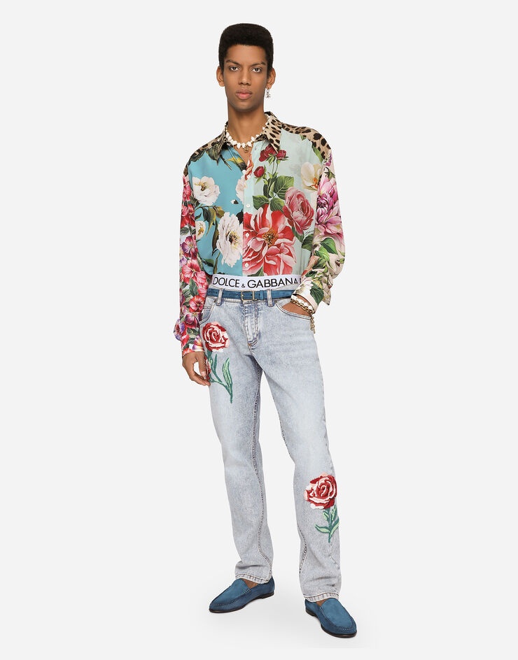 Light blue regular-fit jeans with patch embellishment - 1
