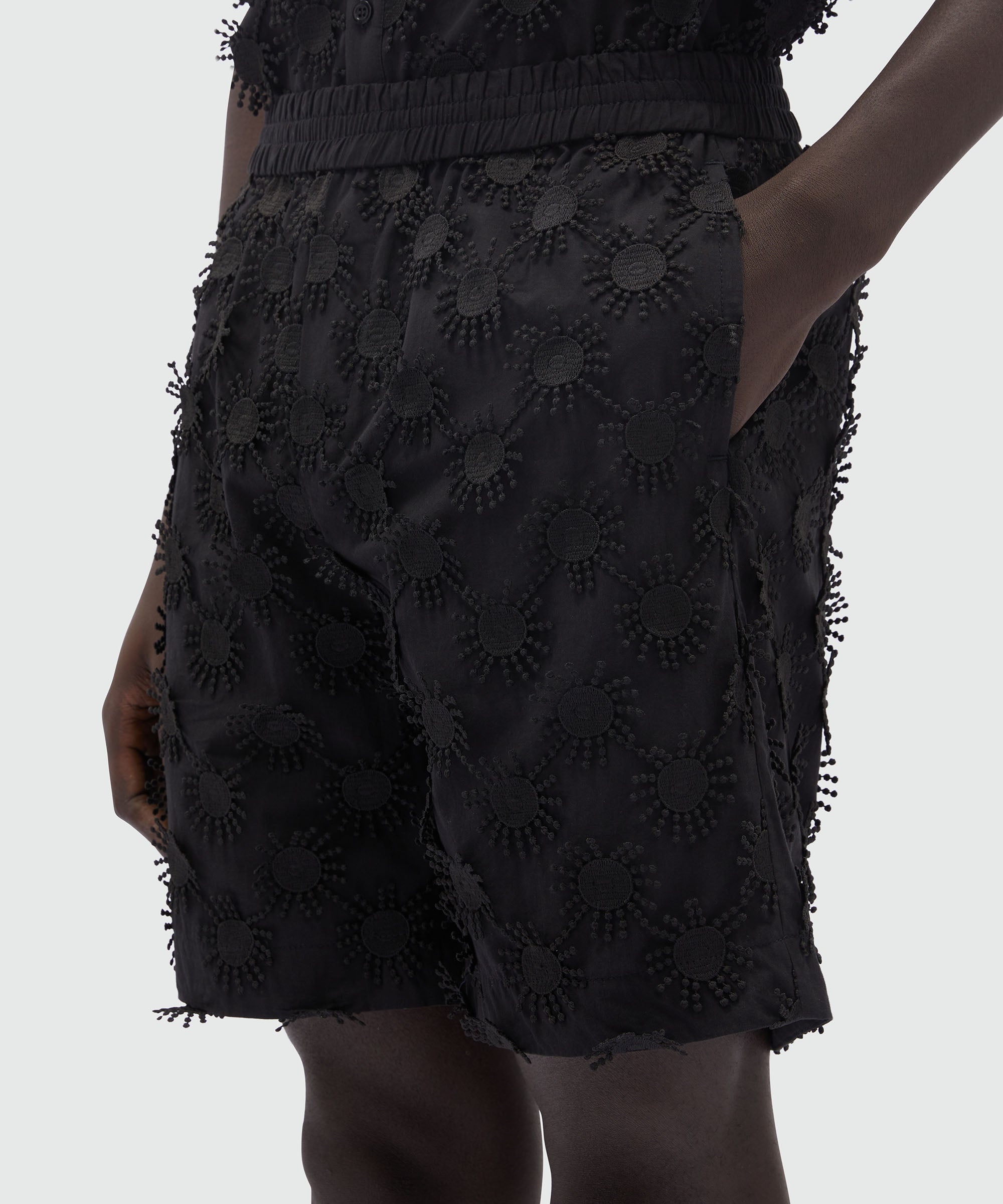 Bermuda shorts in black poplin with embroidery - 5