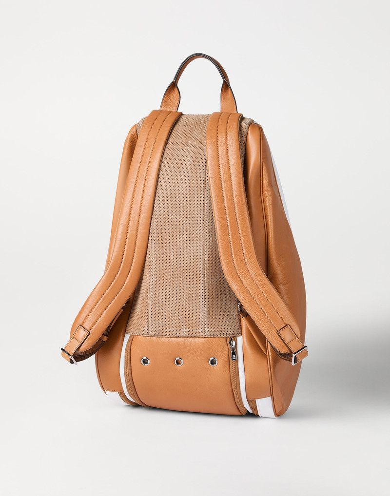 Brunello Cucinelli Leather and techno fabric padel backpack outlook