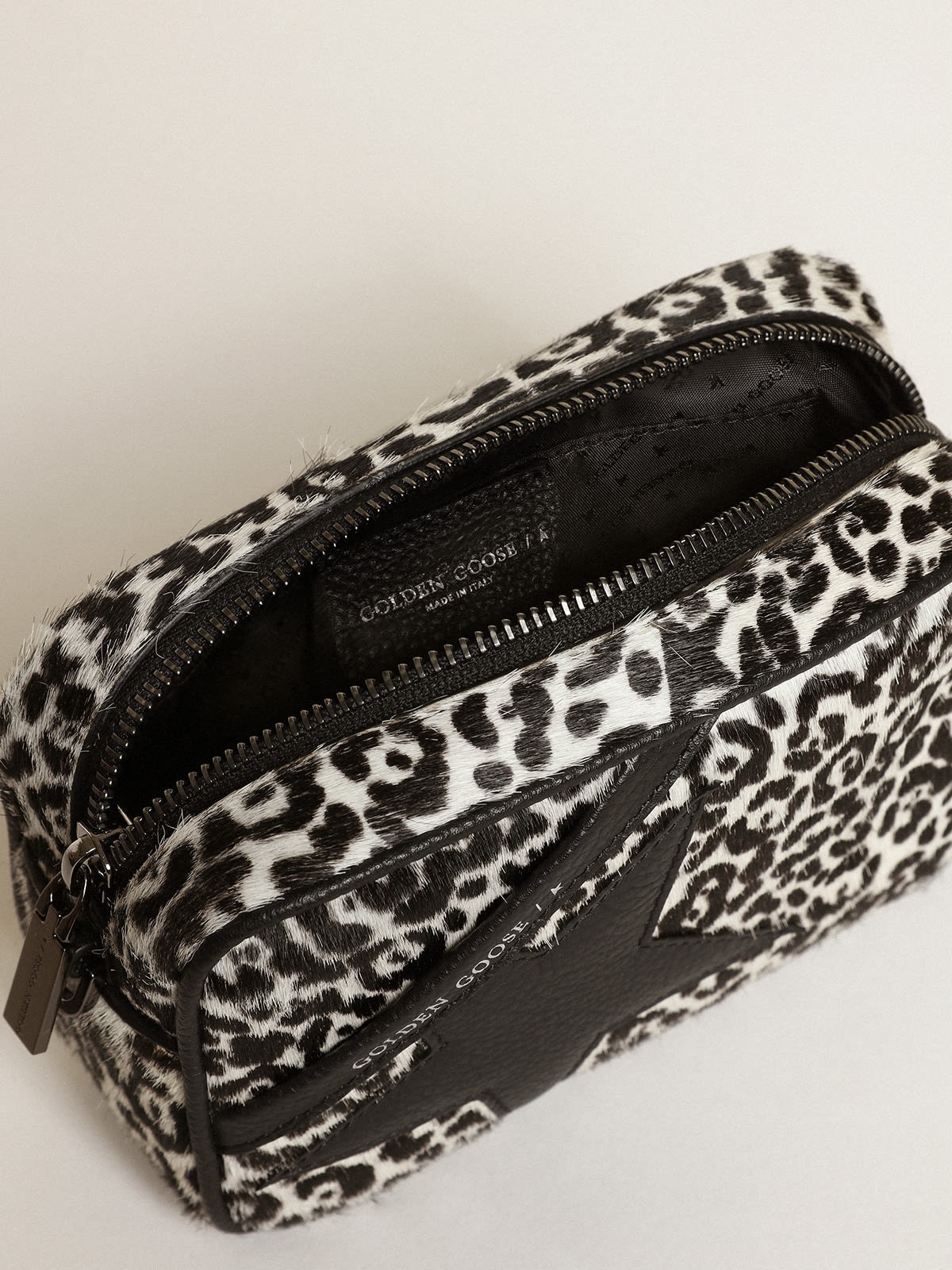 Mini Star Bag in black and white leopard-print pony skin with black leather star - 3