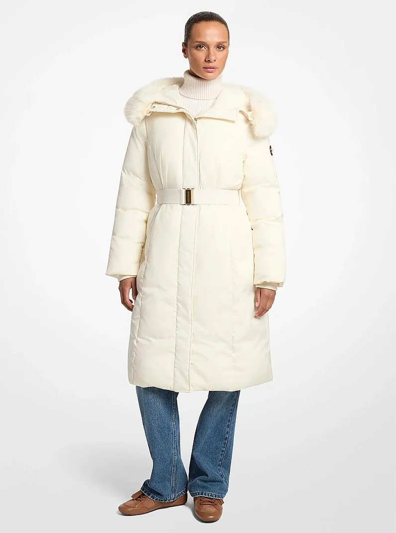 Faux Fur Trim Belted Coat - 1