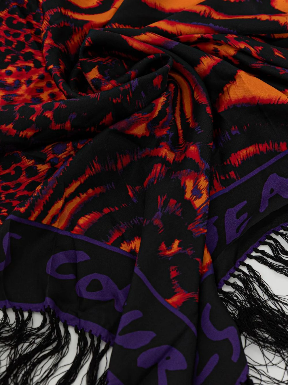 tiger-print fringed scarf - 2