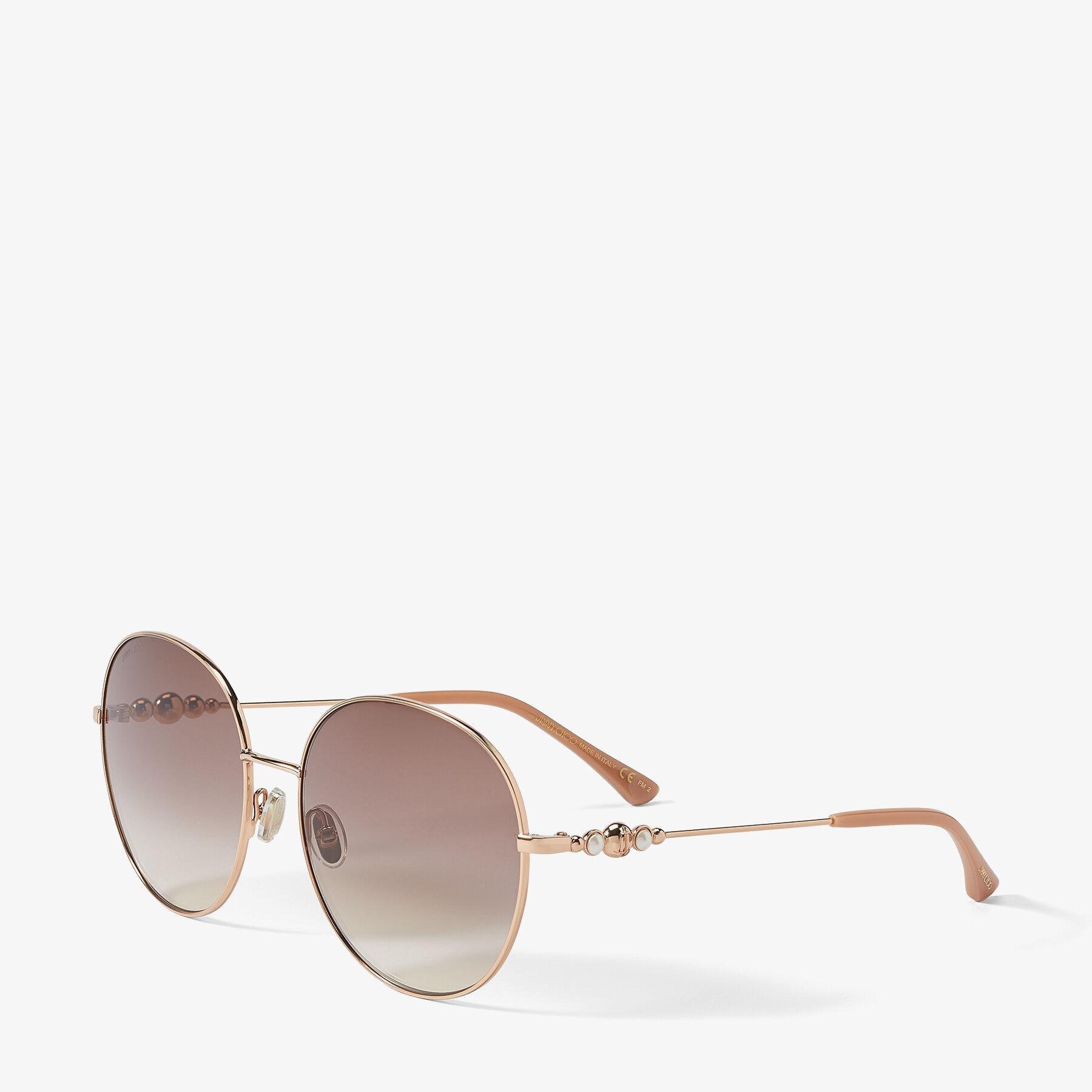 Birdie
Copper Gold Round-Frame Sunglasses with Pearls - 3