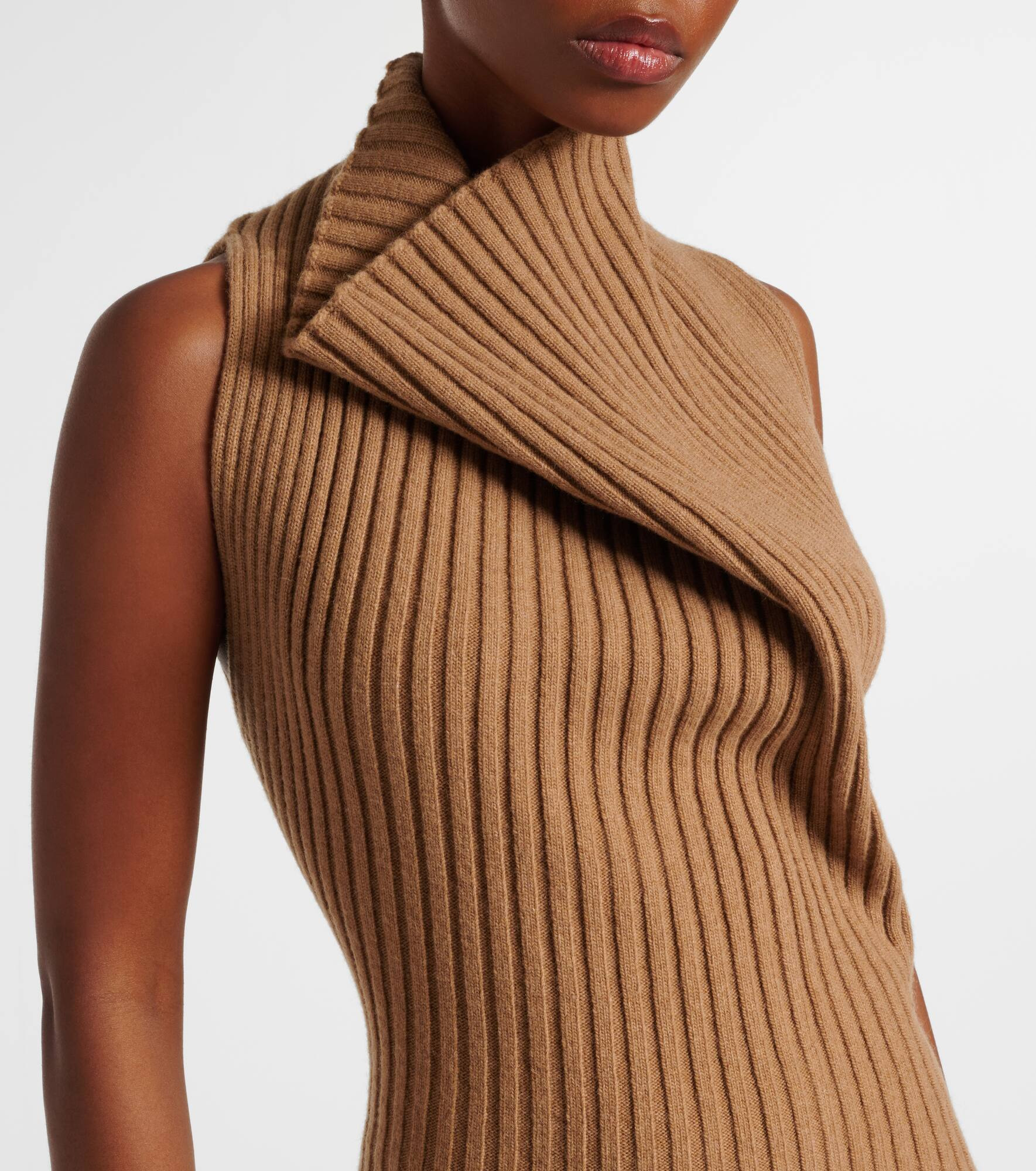 Draped ribbed-knit wool-blend midi dress - 4