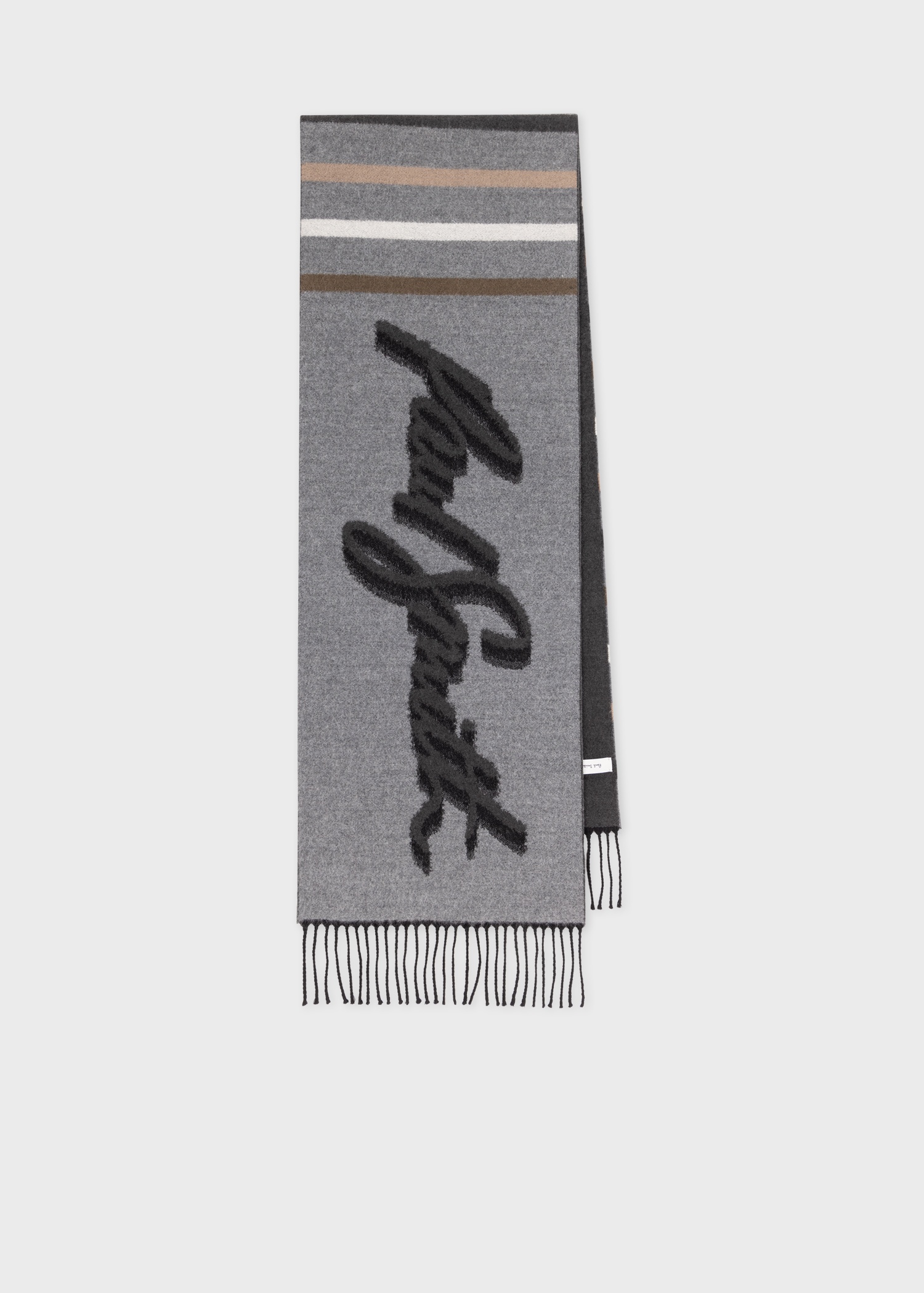 Grey Wool-Blend Logo Jacquard Scarf - 1