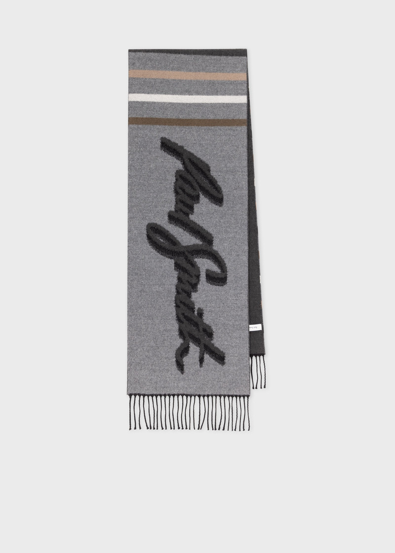 Grey Wool-Blend Logo Jacquard Scarf 1
