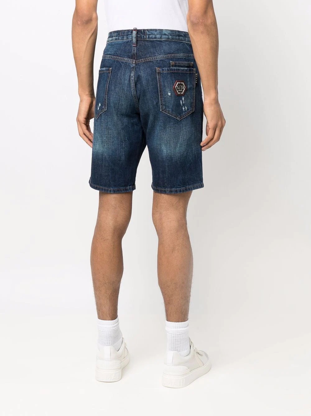 logo plaque denim shorts - 4