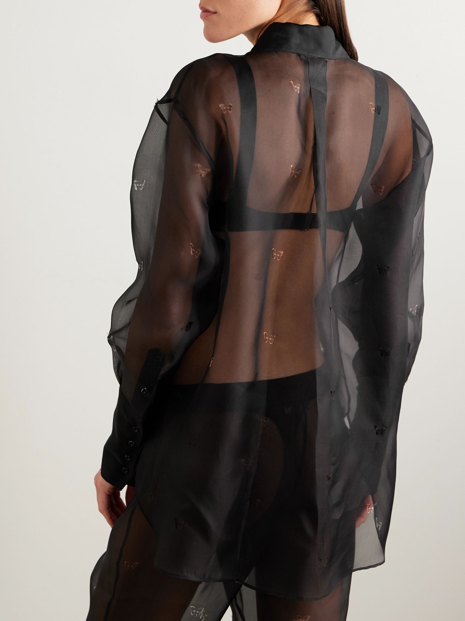 Laser-cut silk-organza shirt Black - 4