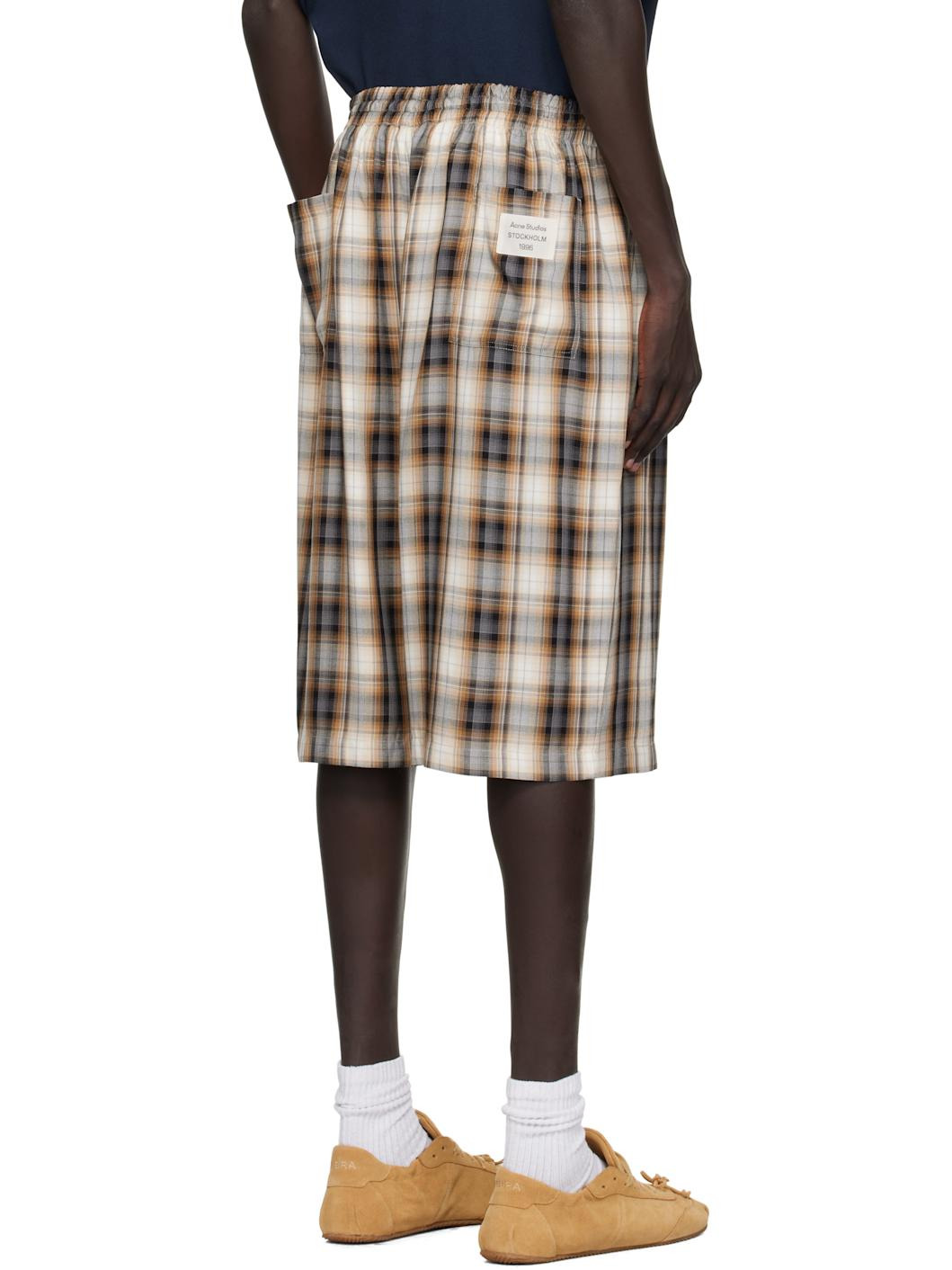 Beige & Black Check Shorts - 3