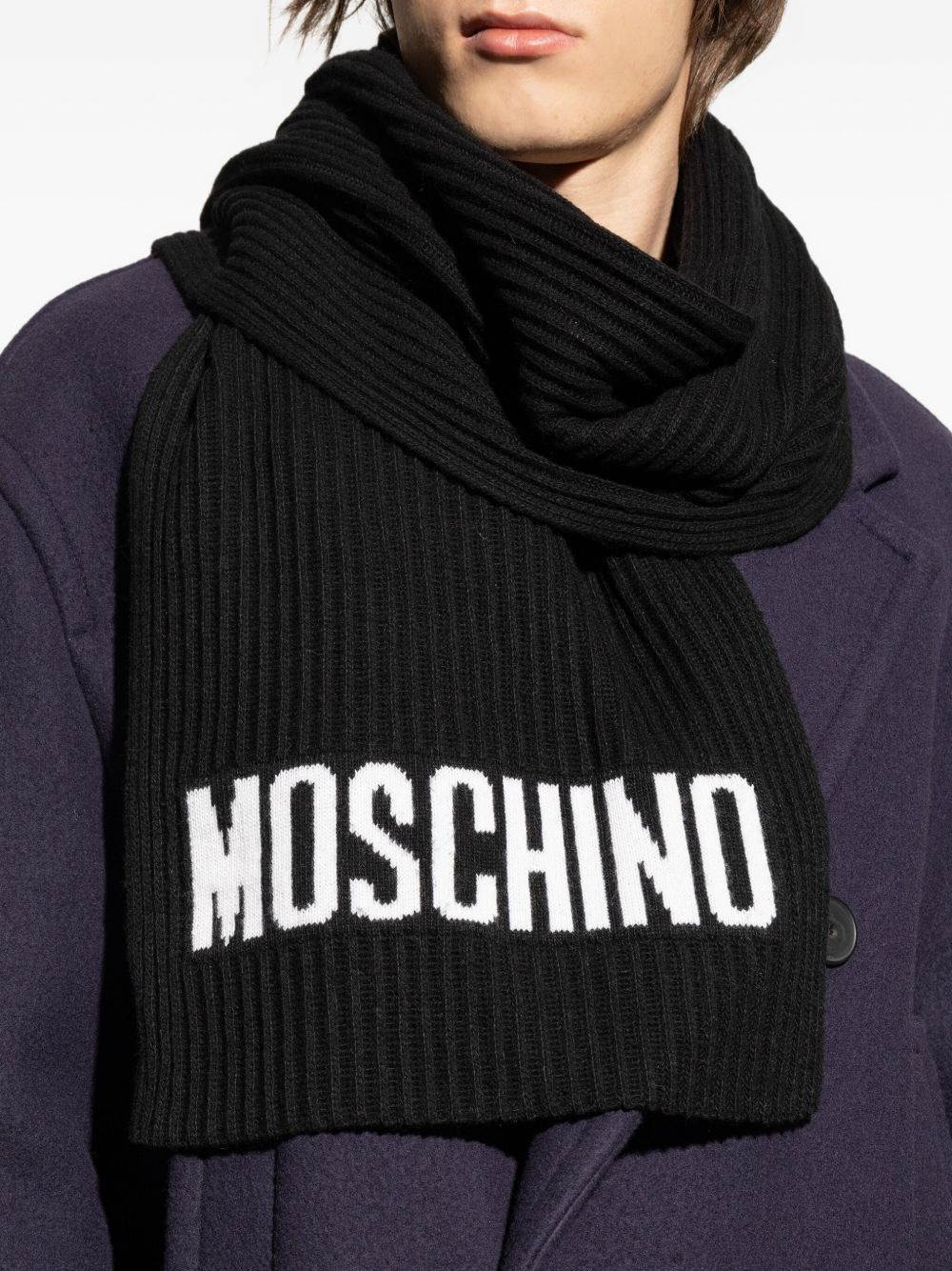 ribbed logo scarf - 4