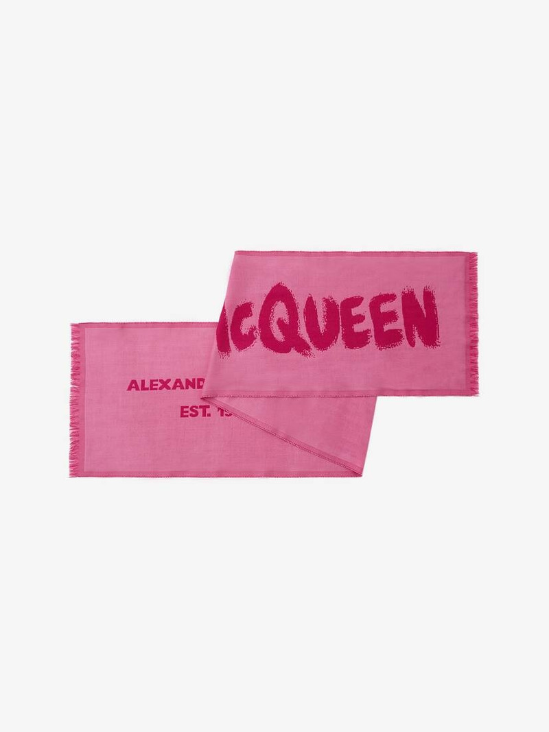 Men's Oversized McQueen Graffiti Scarf in Fuxia/pink 3