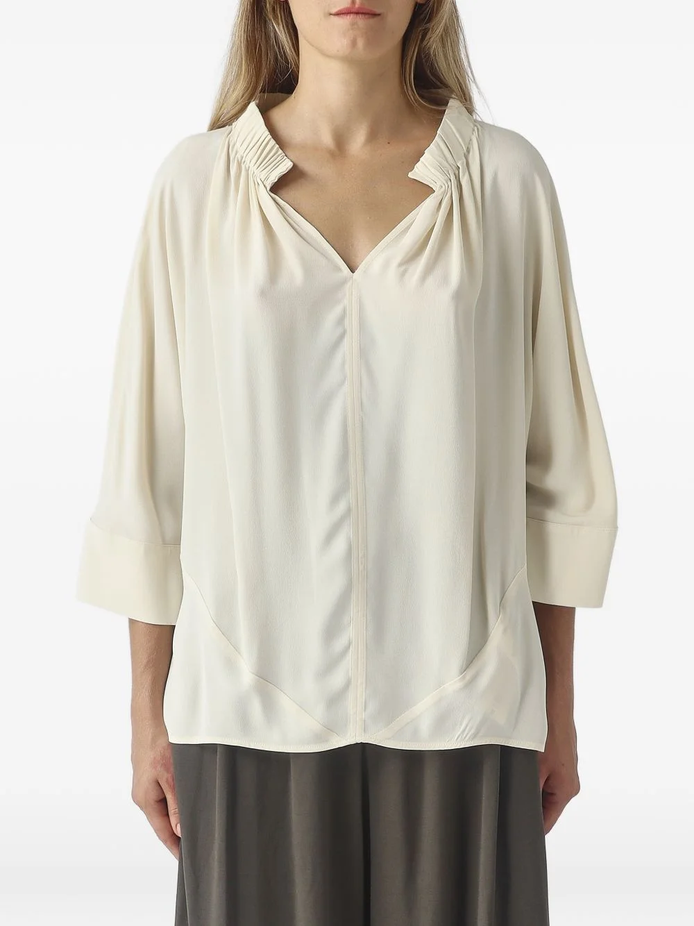 gathered V-neck blouse - 1
