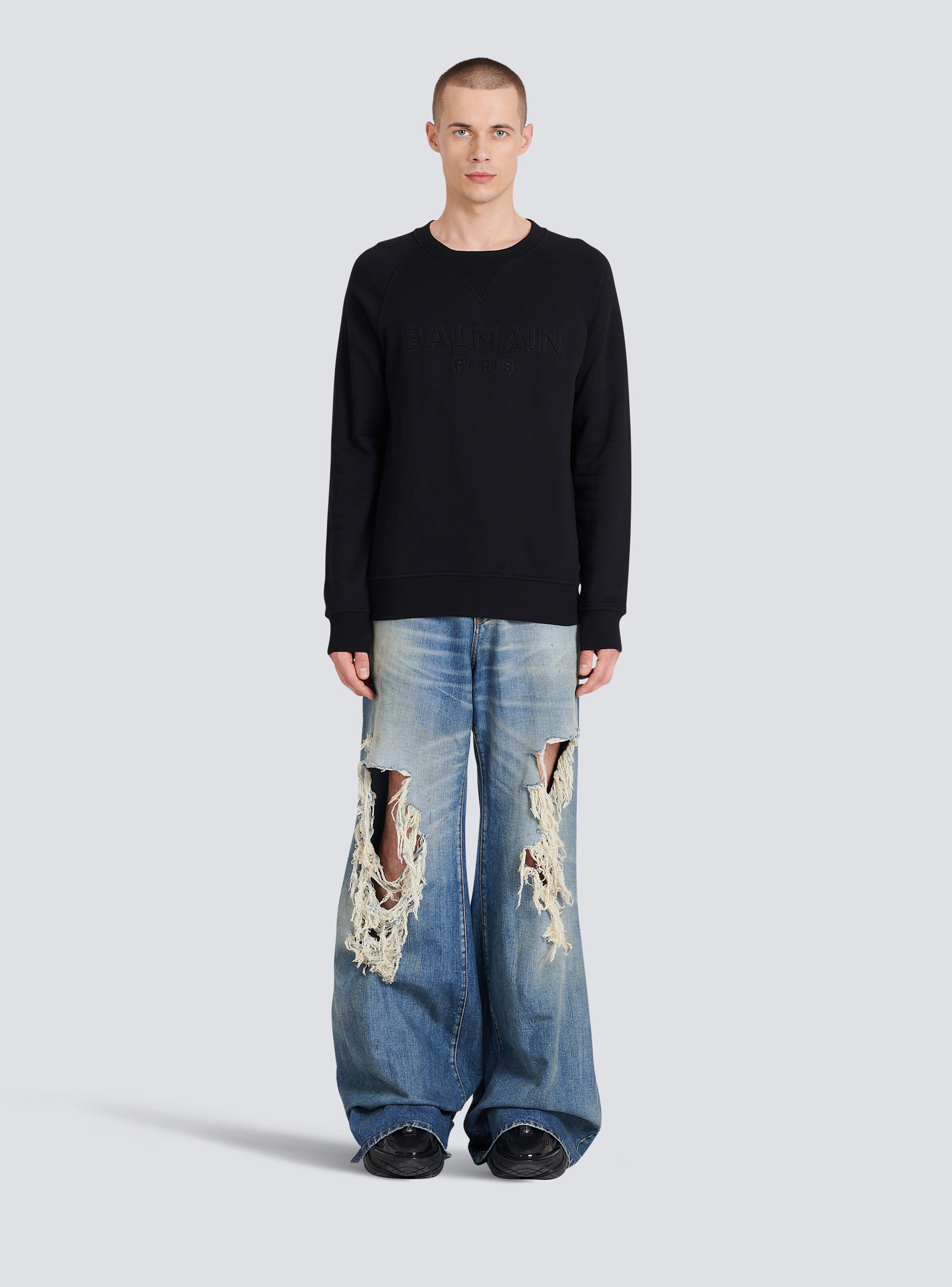 Cotton sweatshirt with embossed Balmain logo - 4