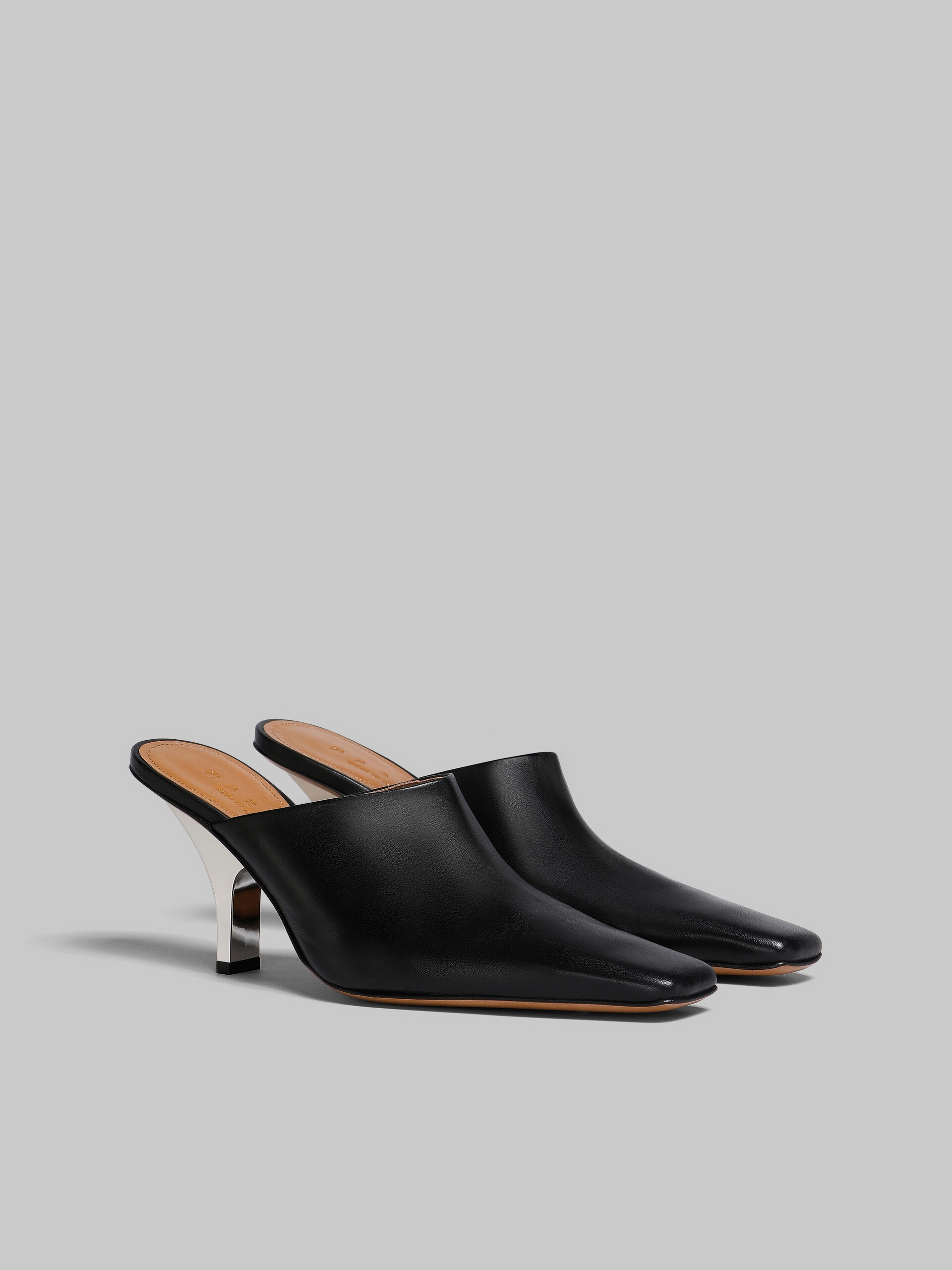 BLACK NAPPA LEATHER HEELED MULE - 2
