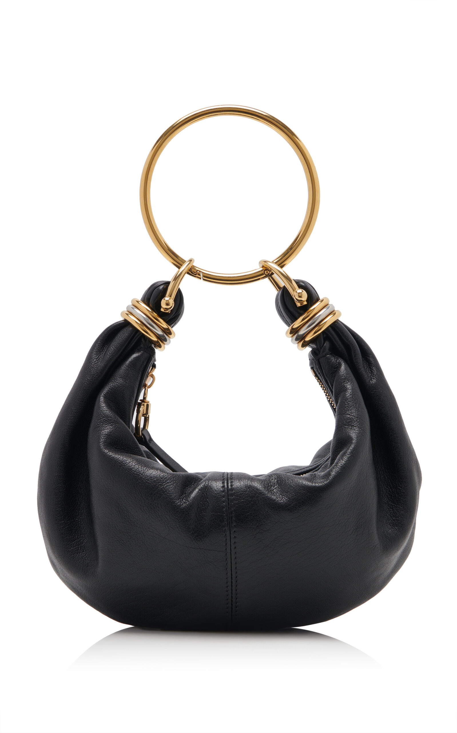 Bracelet-Handle Leather Shoulder Bag black - 4