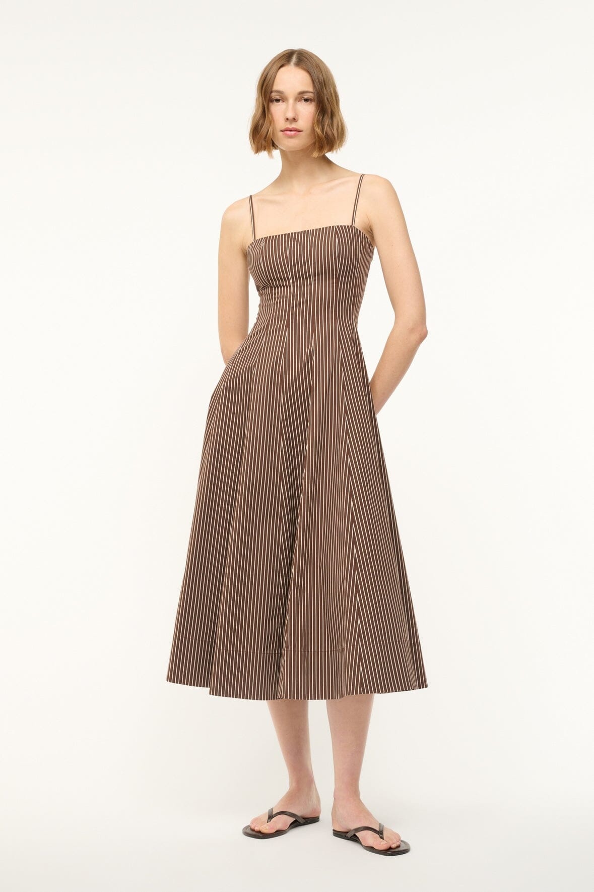 STAUD WYLIE DRESS DARK OAK MICRO STRIPE - 4