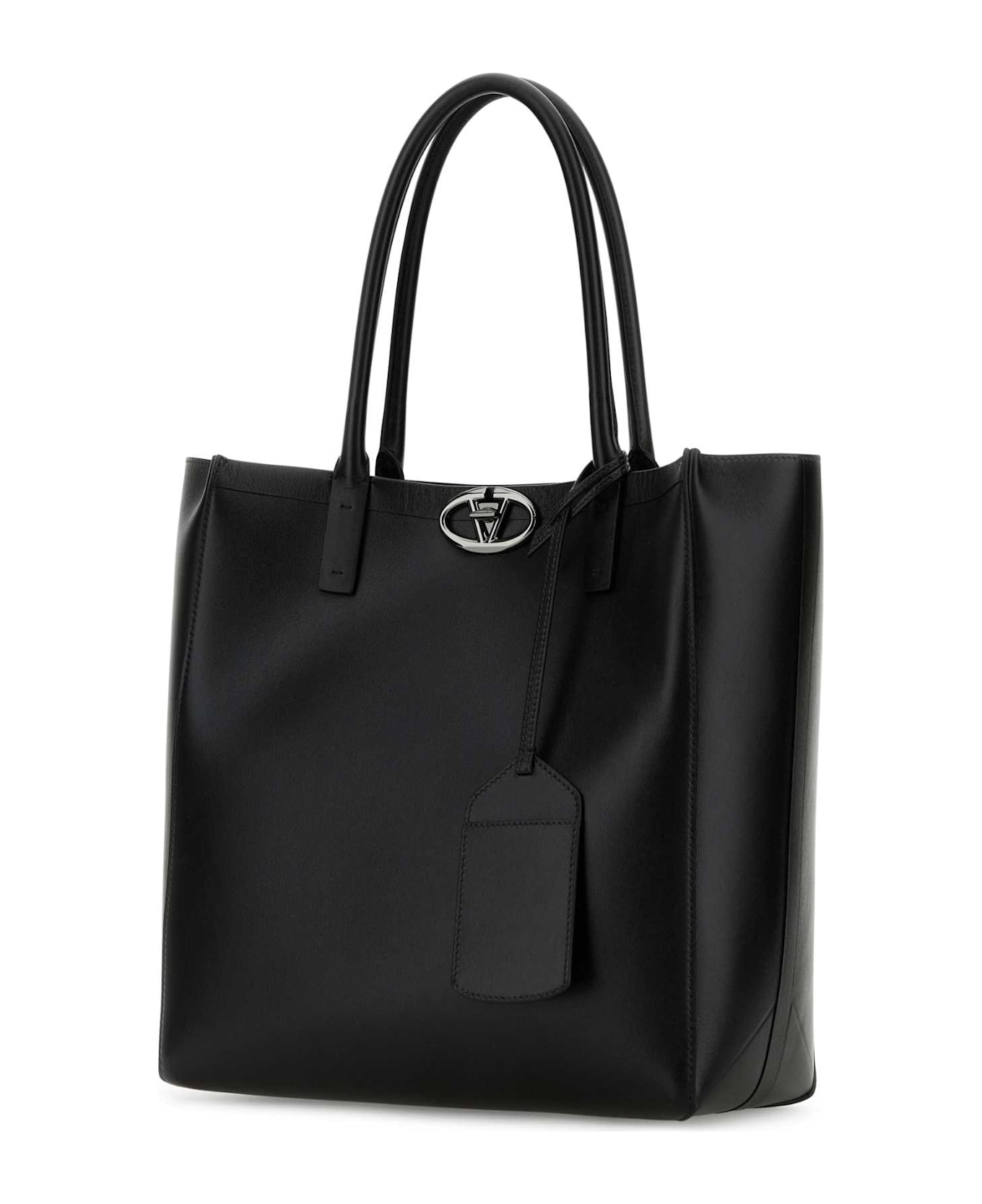 Black Leather Shopping Bag - 2