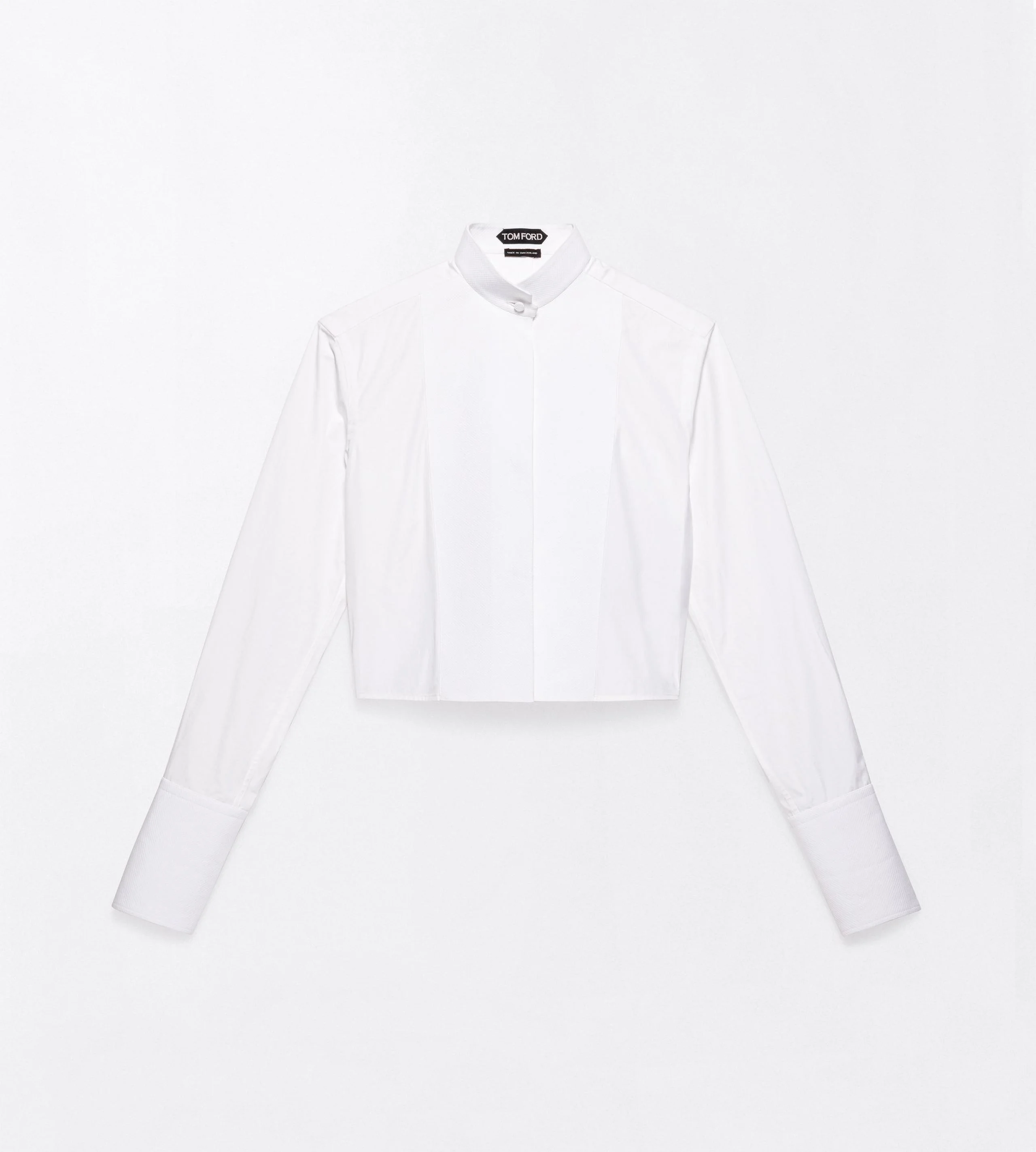 COTTON CROPPED TUXEDO SHIRT WITH OPEN BACK - 1