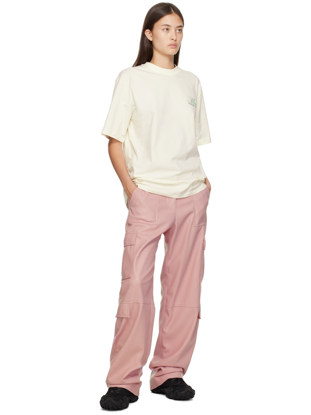 Pink Cargo Pockets Faux-Leather Trousers - 4