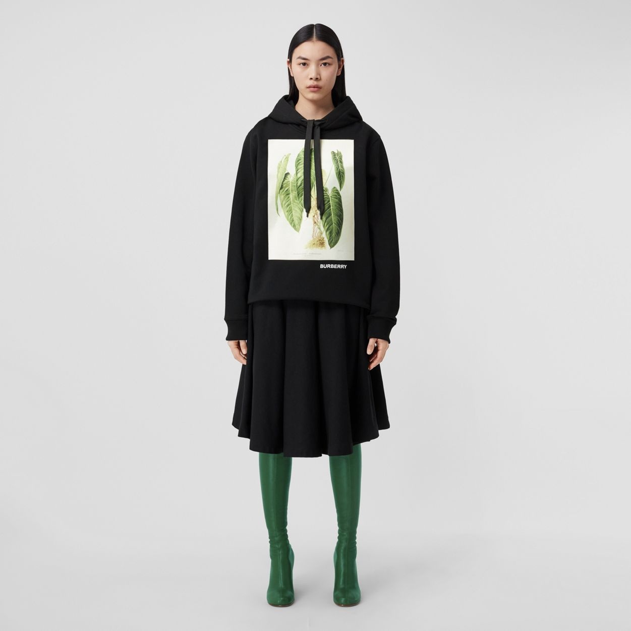 Botanical Sketch Print Cotton Oversized Hoodie - 6