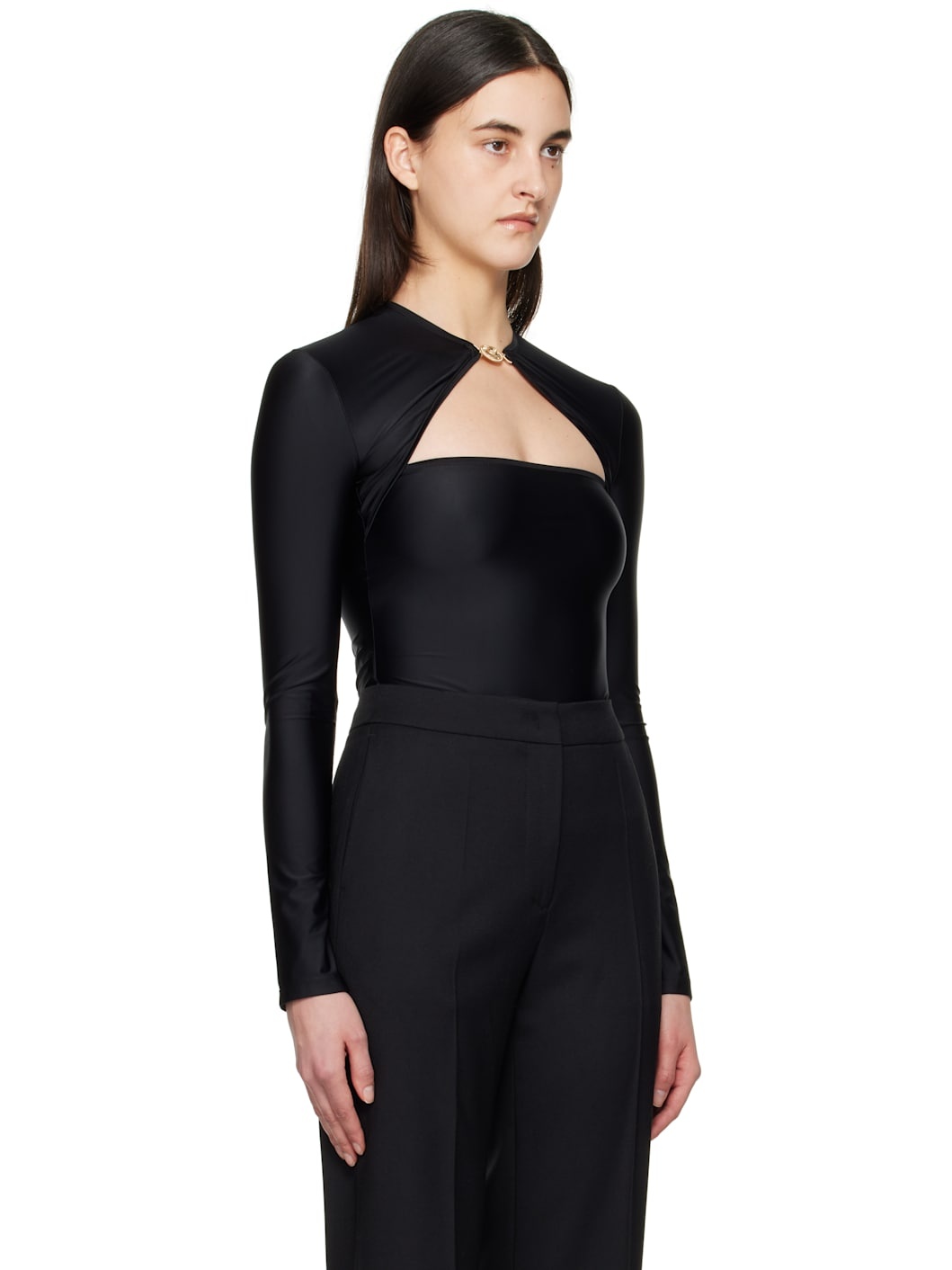 Black Draped Jersey Open Neck T-shirt - 2