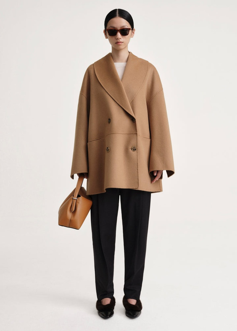 Totême Double-breasted wool jacket camel outlook