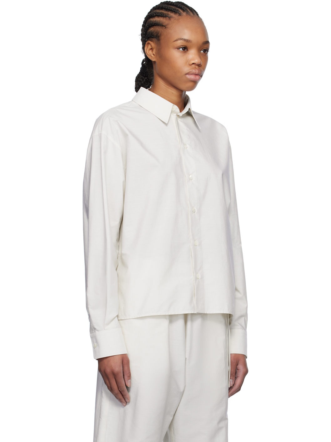 White Spliced Striped Cotton Poplin Shirt - 2
