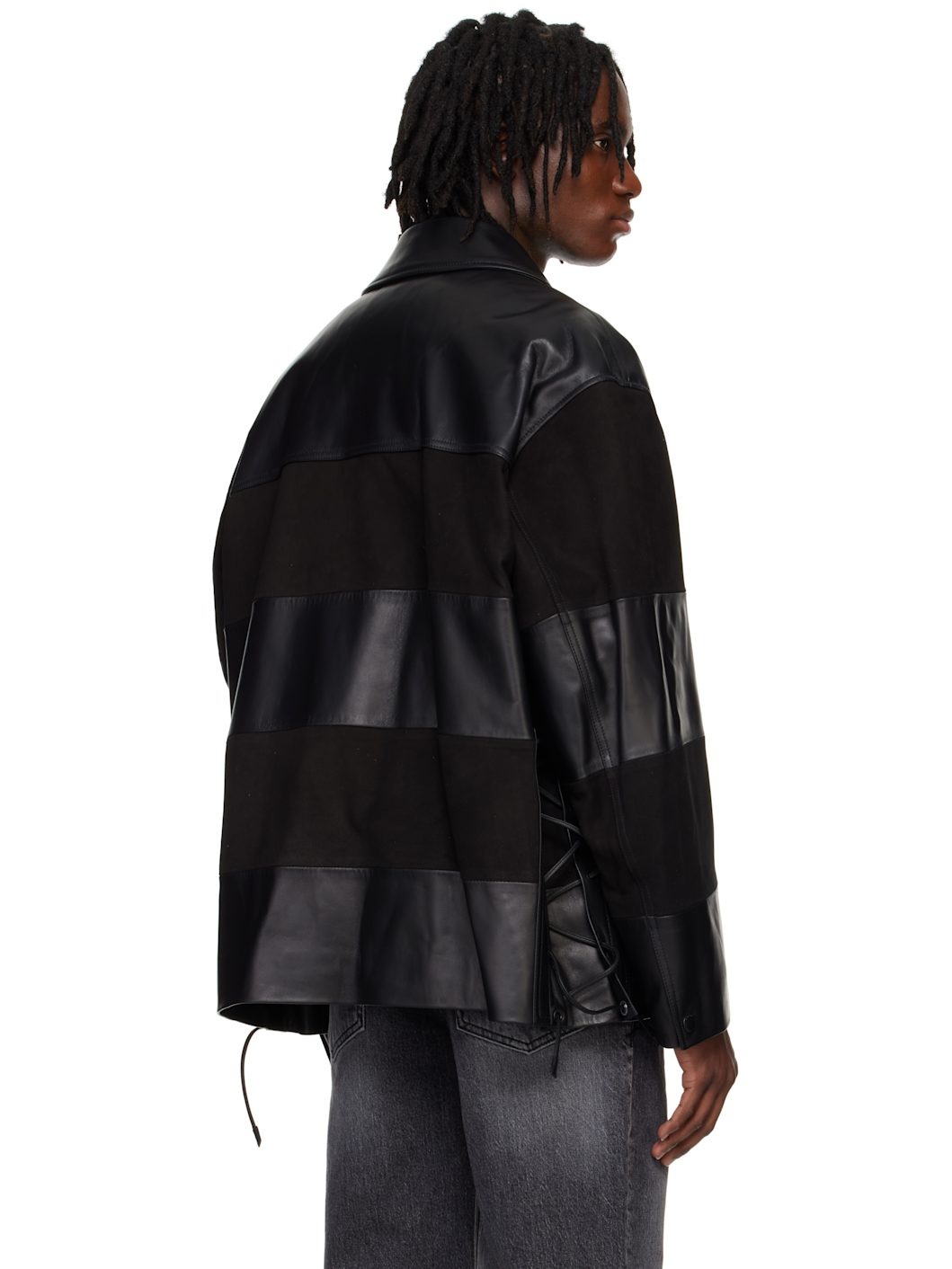 Black Block Leather Jacket - 3
