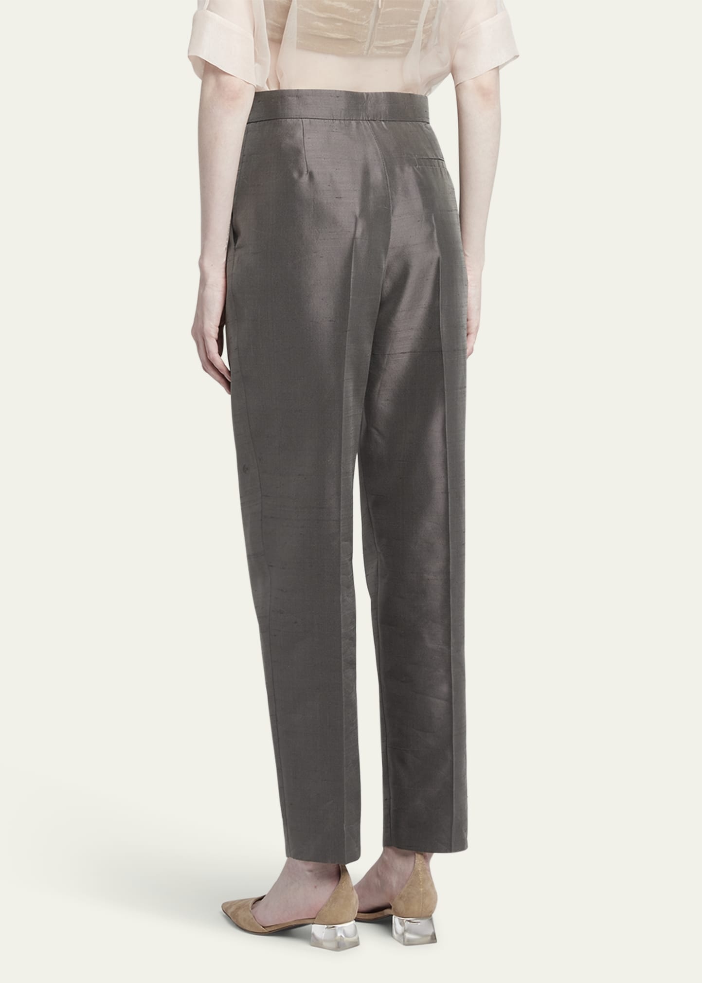 Shantung Silk Pleated Straight-Leg Trousers - 3