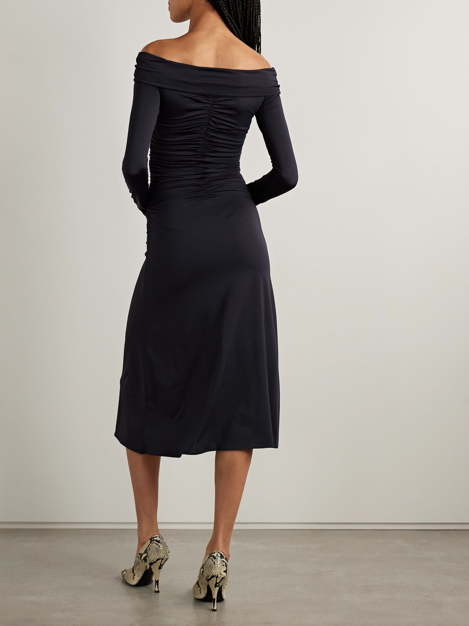 Callie ruched stretch-jersey midi dress Navy - 3