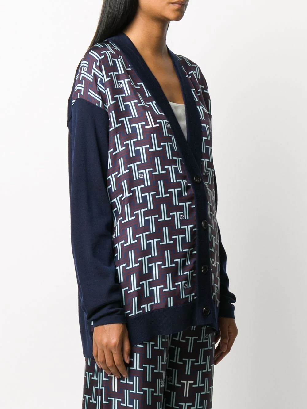 logo-print panelled cardigan - 3