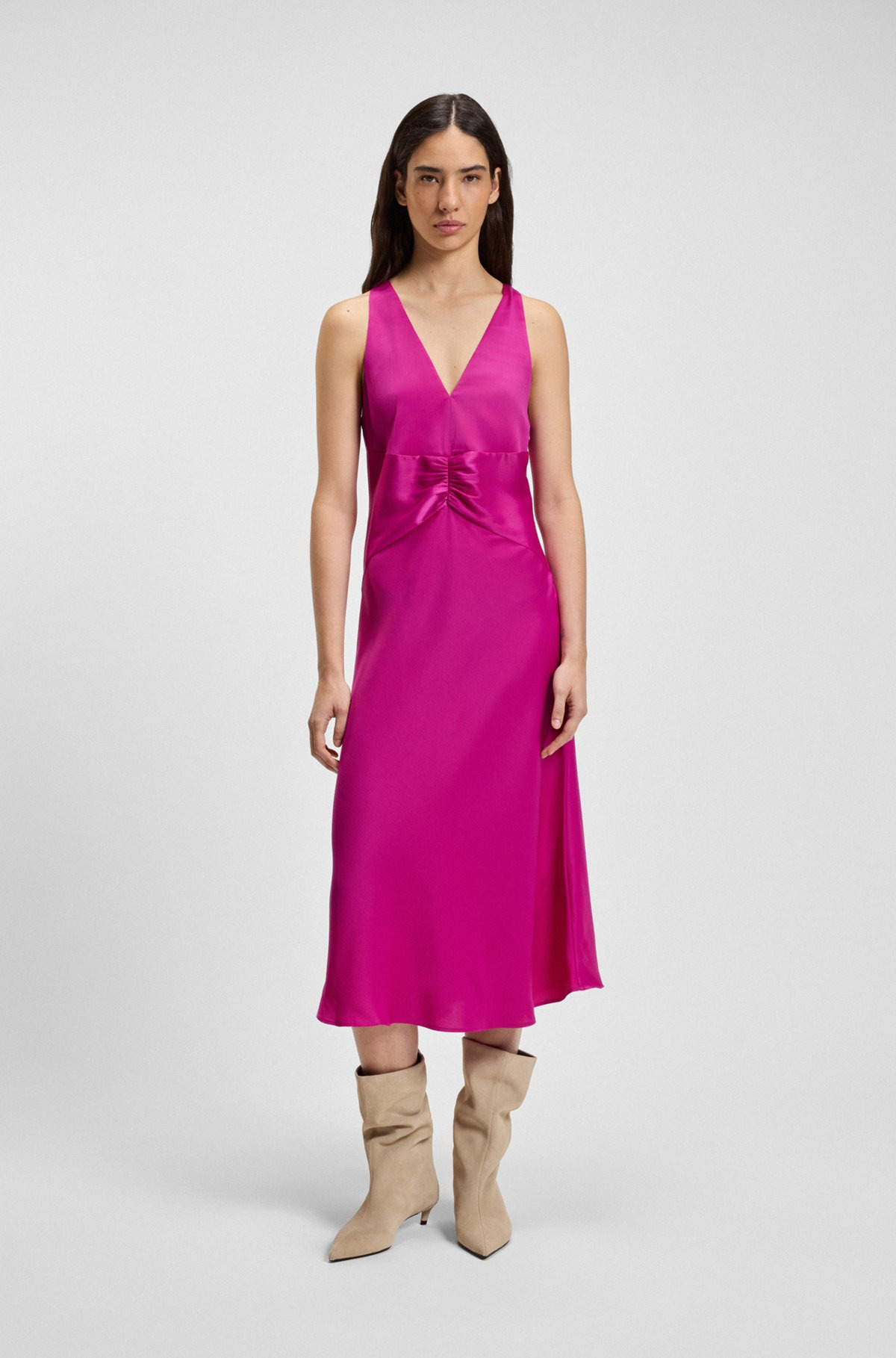 CRINKLE-SATIN DRESS WITH GATHERED FRONT - 3