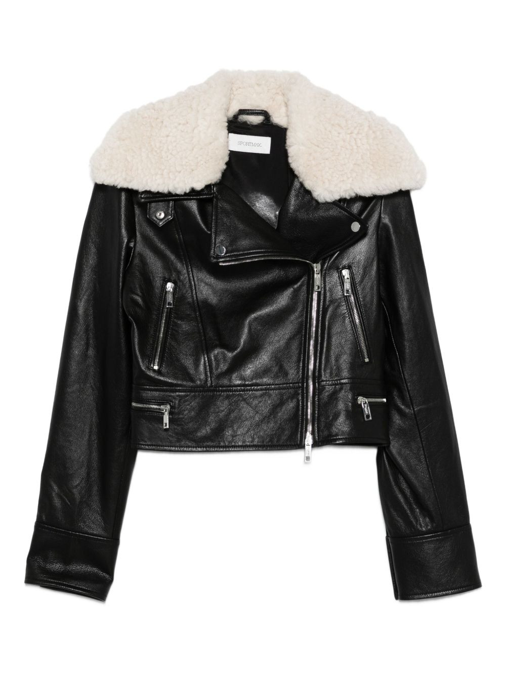 shearling-collar leather jacket - 1