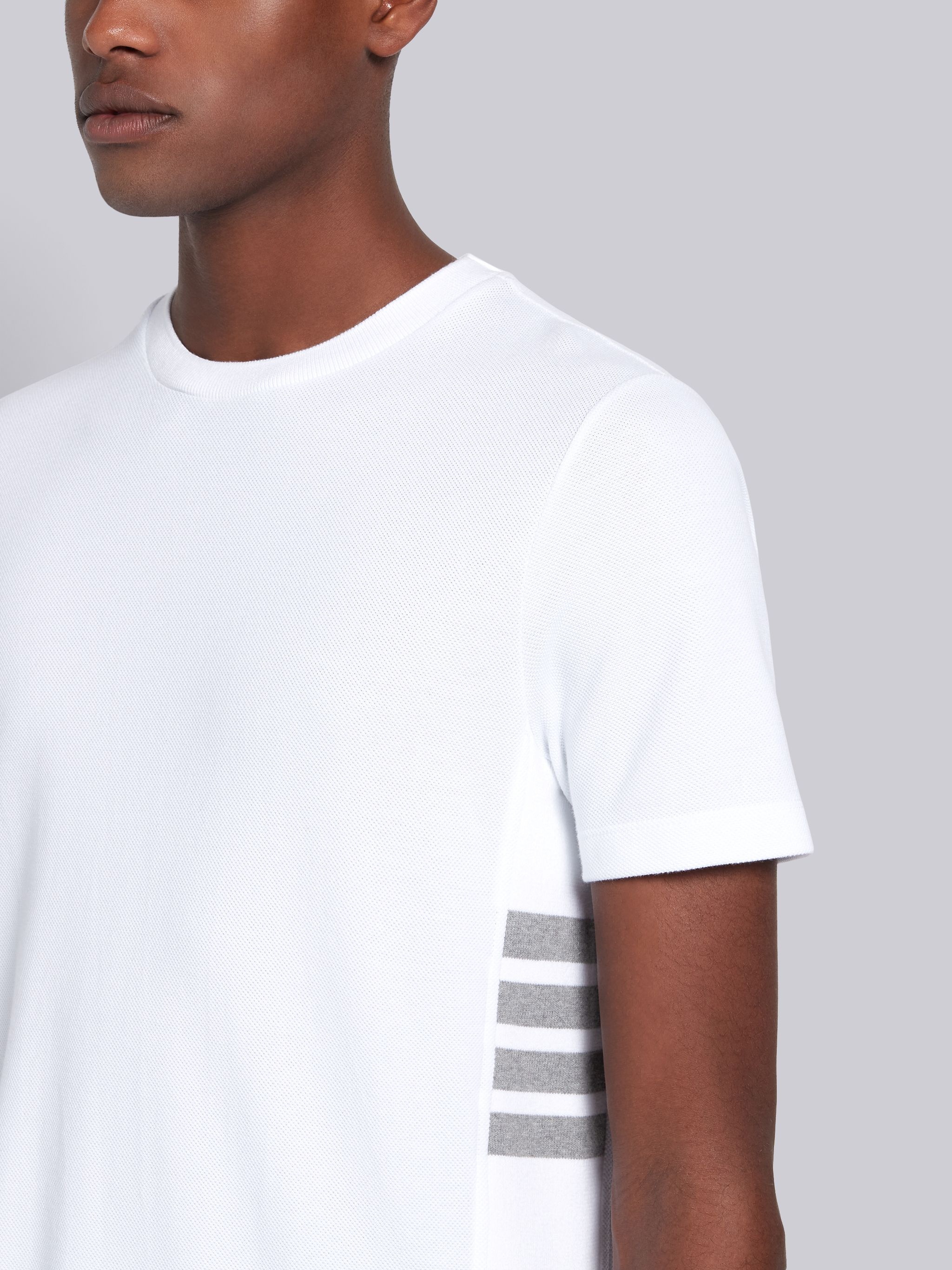 White Classic Pique Rib Side Insert 4-Bar T-shirt - 5