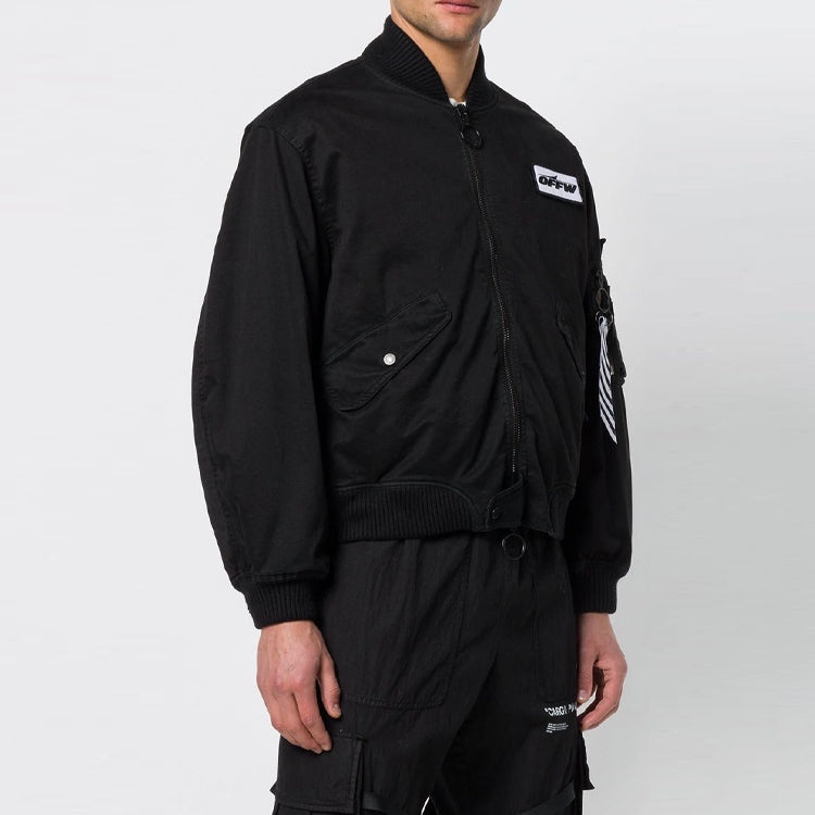Off-White ribbed aviator Logo Jacket Loose Fit Black OMEA130E181350011000 - 3
