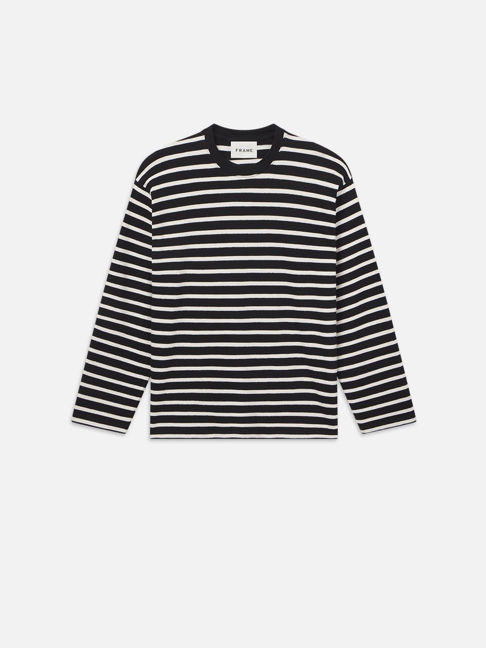 Long Sleeve Relaxed Striped Tee in Black/Off White - 1