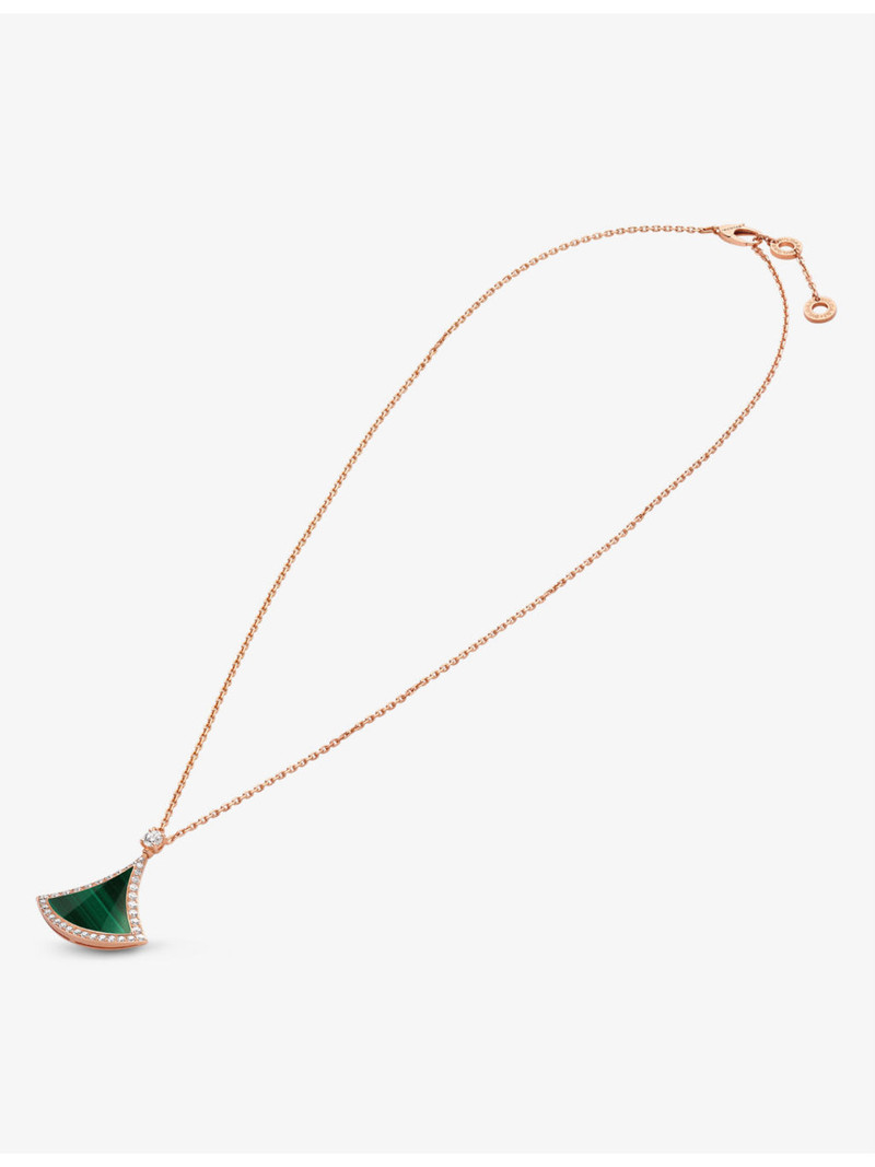 BVLGARI Divas' Dream 18ct rose-gold, 0.5ct brilliant-cut diamond and malachite pendant necklace outlook
